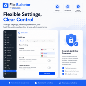 File Bulketor settings with English and Italian language options and uninstall cleanup control