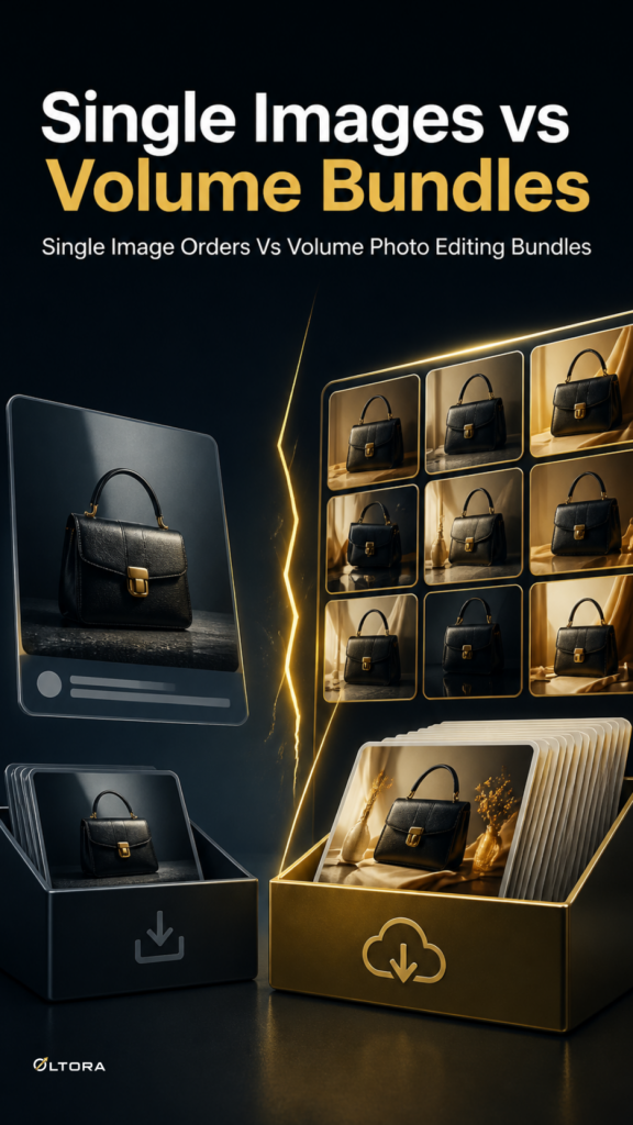 Single Images vs Volume Bundles – Single Image Orders Vs Volume Photo Editing Bundles comparison graphic