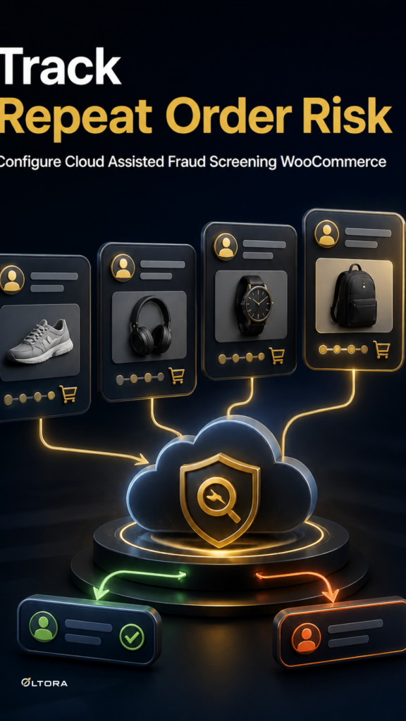 Track Repeat Order Risk – Configure Cloud Assisted Fraud Screening WooCommerce workflow graphic