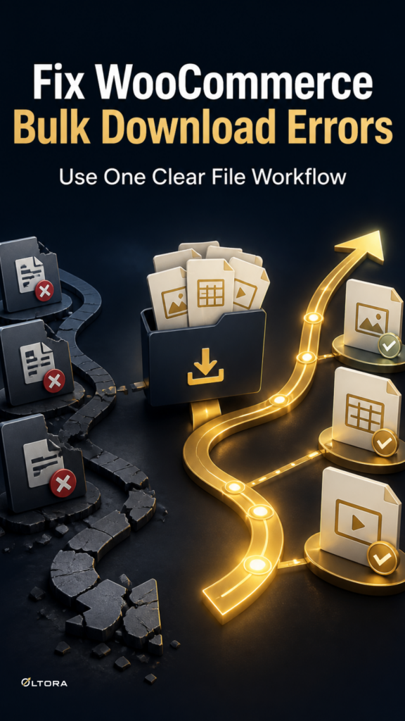 Fix WooCommerce Bulk Download Errors – Use One Clear File Workflow workflow graphic