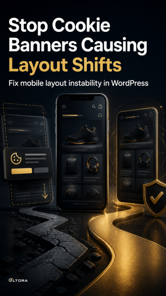 Stop Cookie Banners Causing Layout Shifts – Fix mobile layout instability in WordPress comparison graphic
